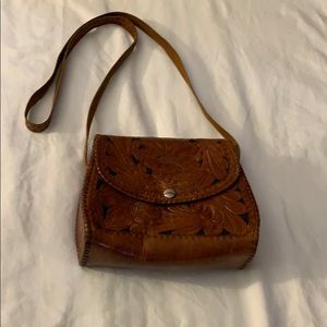 Vintage hand Tooled caramel leather purse
